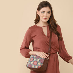 THE CLOWNFISH Garnet Series Printed Handicraft Fabric & Tapestry Crossbody Sling Bag for Women Ladies Single Shoulder Bag Shoulder Belt (Multicolour-Floral)