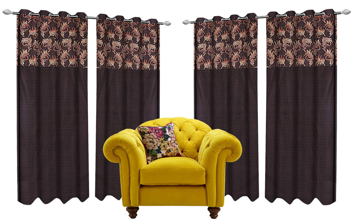 Kuber Industries Leaf Design 6 Pieces Polyester Eyelet Door Curtain 7 Feet (Coffee)-Ctktc14327