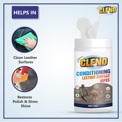 Cleno Conditioning Leather Surface Wet Wipes For Sofas/Bags/Leather Clothes/Car Seat/leather Interior/Luggage/Briefcases/Shoes/Handbags Restores polish & Gives Shine - 50 Wipes (Ready to Use)