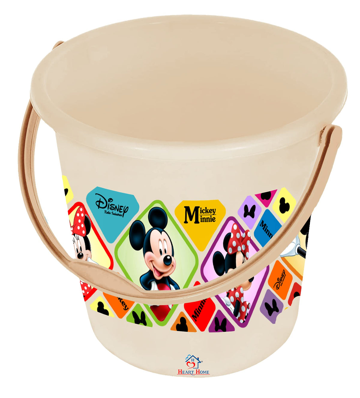 Heart Home Disney Minnie Mickey Print Unbreakable Virgin Plastic Strong Bathroom Bucket,18 LTR-Pack of 3 (Cream)