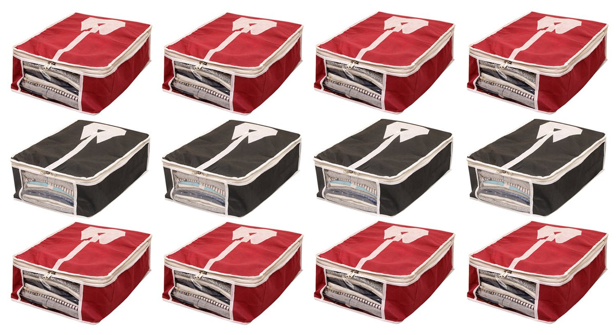 Kuber Industries 12 Piece Non Woven Shirt Cover Set, Black and Maroon