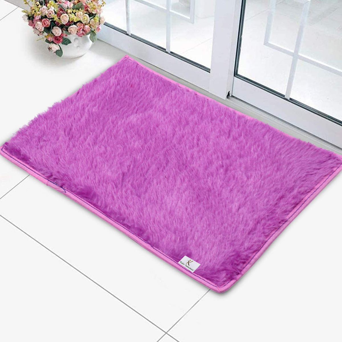 Kuber Industries Shaggy Durable Microfiber Anti-Skid Heavy Duty Doormat, Indoor Outdoor, Easy Clean, Waterproof, Low-Profile Mats for Entry, Patio, Garage (Purple)