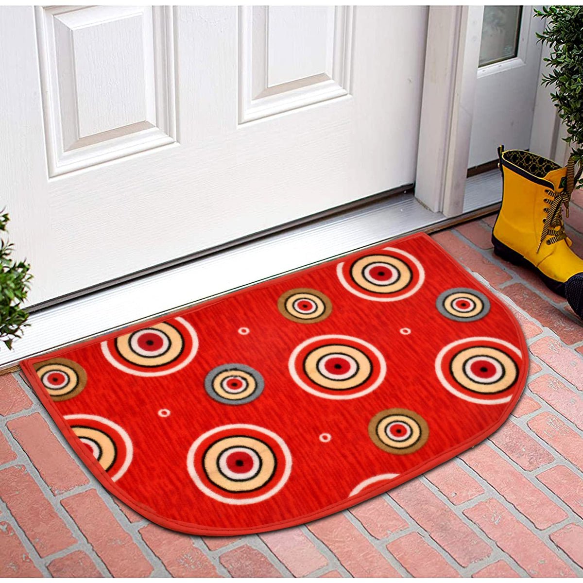 Kuber Industries D Shape Anti-Slip Durable Rubber Door Mat, Welcome Mat for Entryway,Patio,Garage, Outdoor, 21"x14" (Red)-HS40KUBMART23965