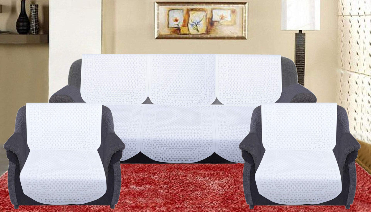 Kuber Industries Cotton Polka Dots Design Shining 5 Seater Sofa Cover Set (CTKTC33700, White, Standard) - 6 Pieces