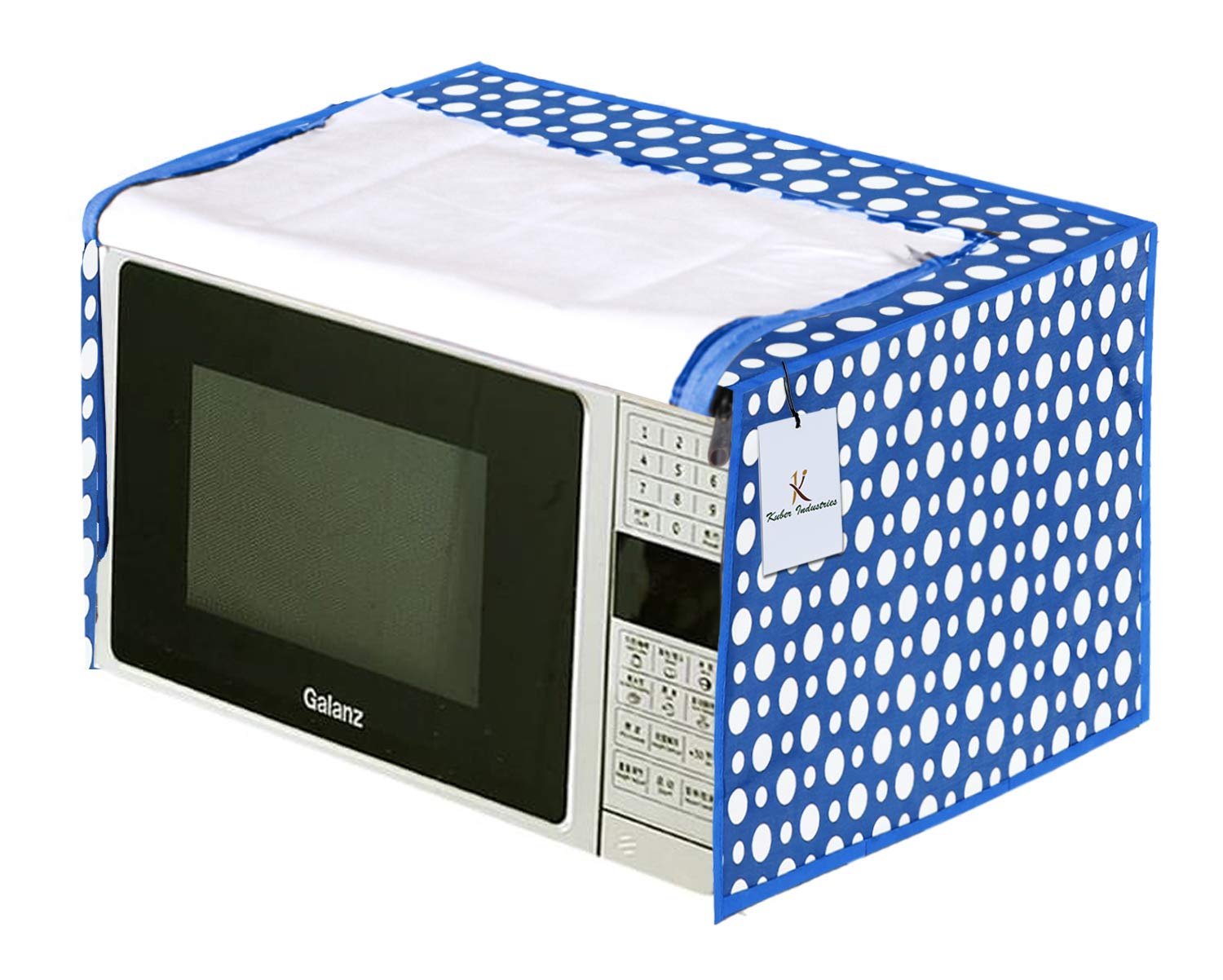 Kuber Industries Polka Dots Design PVC Microwave Oven Full Closure Cover for 23 Litre (Blue) CTKTC33225 23 Ltr