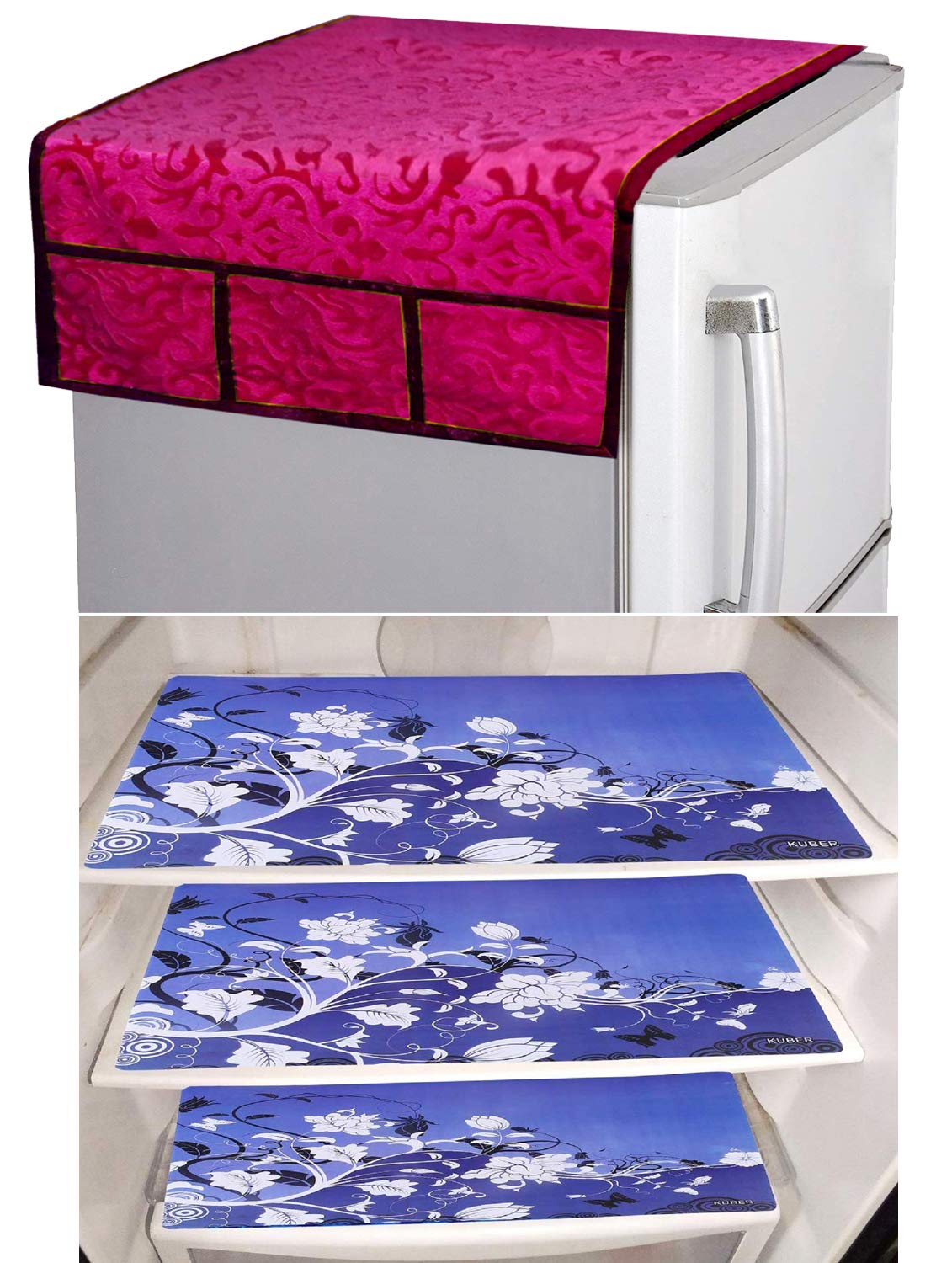 Kuber Industries PVC 3 Pieces Fridge Mats and 1 Piece Fridge Top Cover (Maroon)-CTKTC32829