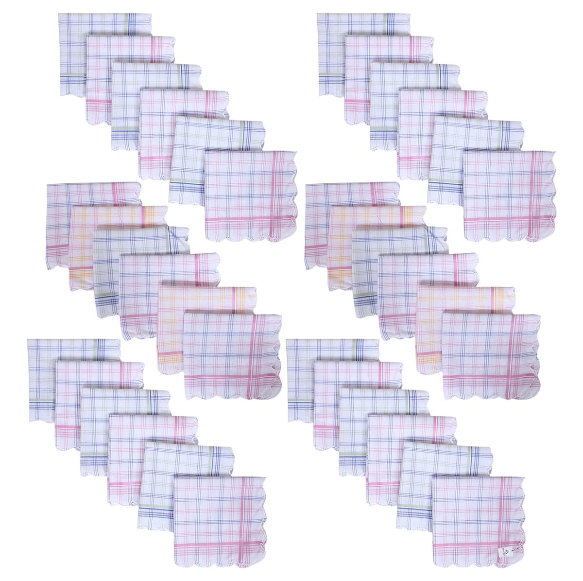 Heart Home Handkerchiefs | Soft Cotton | Hankies for Woman | Hankies for Girls | Check Cutwork | Rumal for Woman | Girls | Wicking Sweat | Set of 36 | White