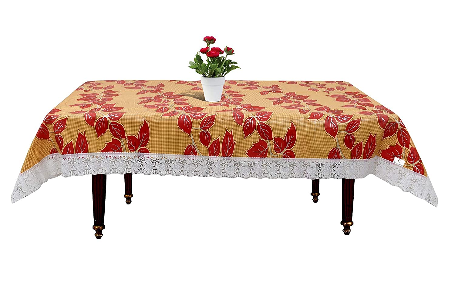 Kuber Industries Floral PVC 4 Seater Center Table Cover - Red