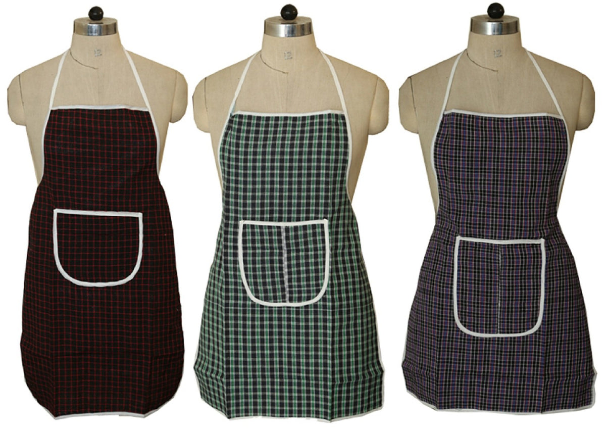 Kuber Industries Cotton 3 Piece Kitchen Apron with Front Pocket Set - Multicolour
