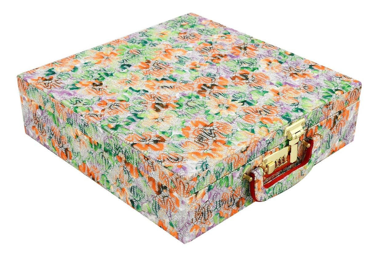 Kuber Industries Four Rod Bangle Box For Women|Storage Box with Lock System|Shining Bangle Organizer (Orange & Green)