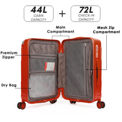 THE CLOWNFISH Combo of 2 Ballard Series Luggage ABS & Polycarbonate Exterior Suitcases Eight Wheel Trolley Bags with TSA Lock-Red (Medium 65 cm-26 inch, Small 55 cm-22 inch)