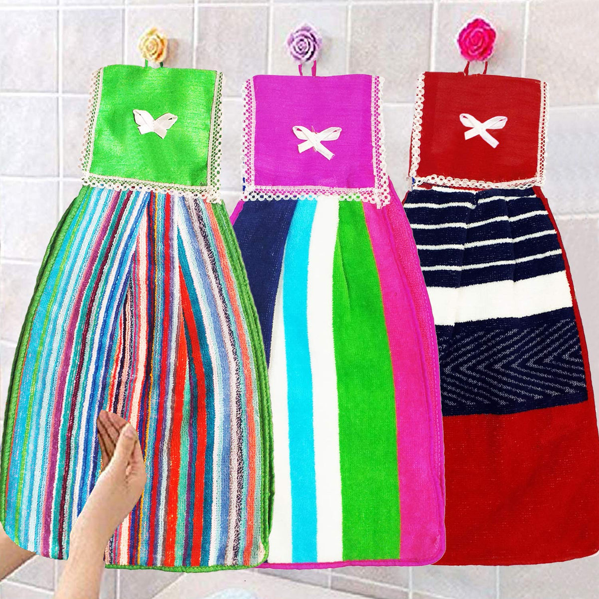 Kuber Industries Hanging Cotton 3 Pieces Cotton Washbasin Napkin/Hand Towel for Kitchen and Bathroom (Multi)