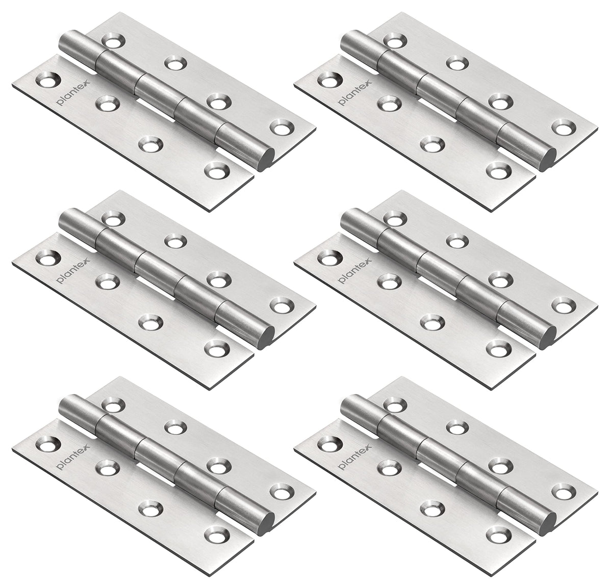 Plantex Heavy Duty Stainless Steel Door Butt Hinges 4 inch x 14 Gauge/2 mm Thickness Home/Office/Hotel for Main Door/Bedroom/Kitchen/Bathroom - Pack of 6 (Satin Matt)