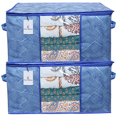 Kuber Industries Rectangular Leheriya Design Underbed Bag|Storage Organiser|Blanket Cover|Extra Large Size, Pack of 2 (Royal Blue, Non-Woven)