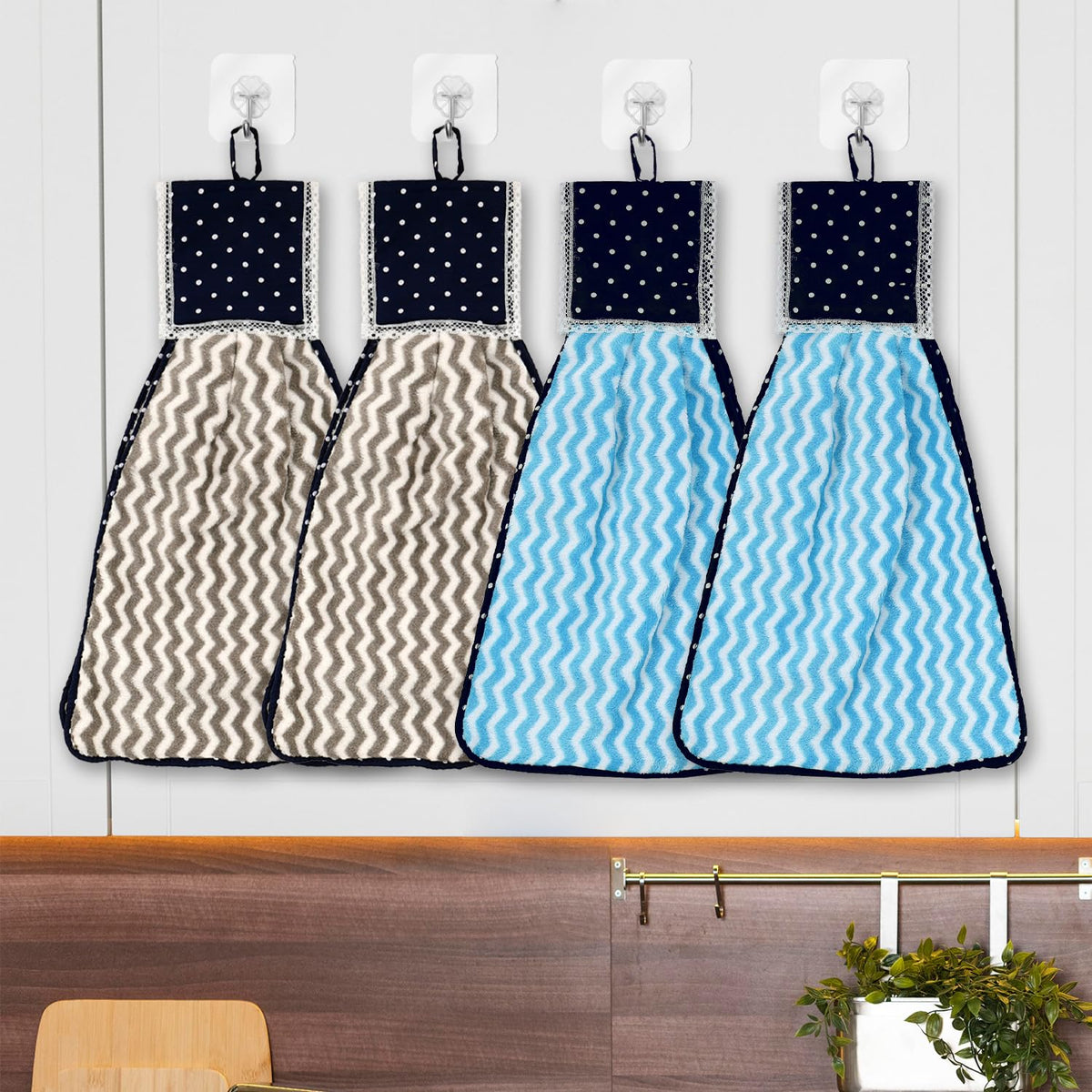 Heart Home Napkin | Washbasin Hanging Napkin | Kitchen Towel with Ties | Napkin for Kitchen | Zig Zag Napkin for Bathroom | Hand Towel for Kitchen | Pack of 4 | Multi