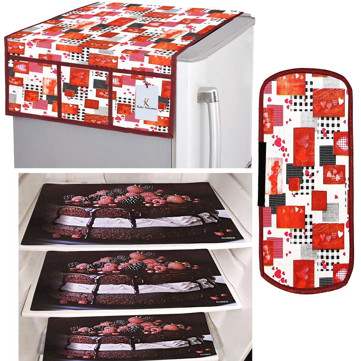 Kuber Industries PVC 3 Pieces Fridge Mats, 1 Piece Handle Cover and 1 Piece Fridge Top Cover (Brown)-CTKTC14597