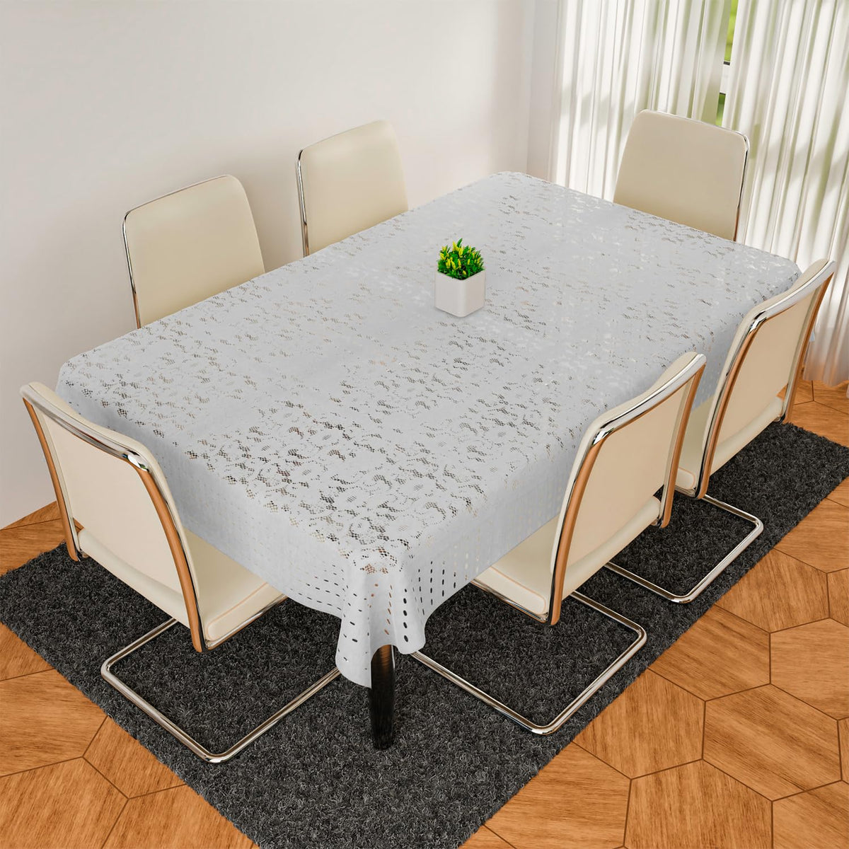 Kuber Industries Dining Table Cover | Cashew Design Dining Table Cover | Shinning Net Dining Table Cover | Table Cover for Home Décor | 60x90 | White