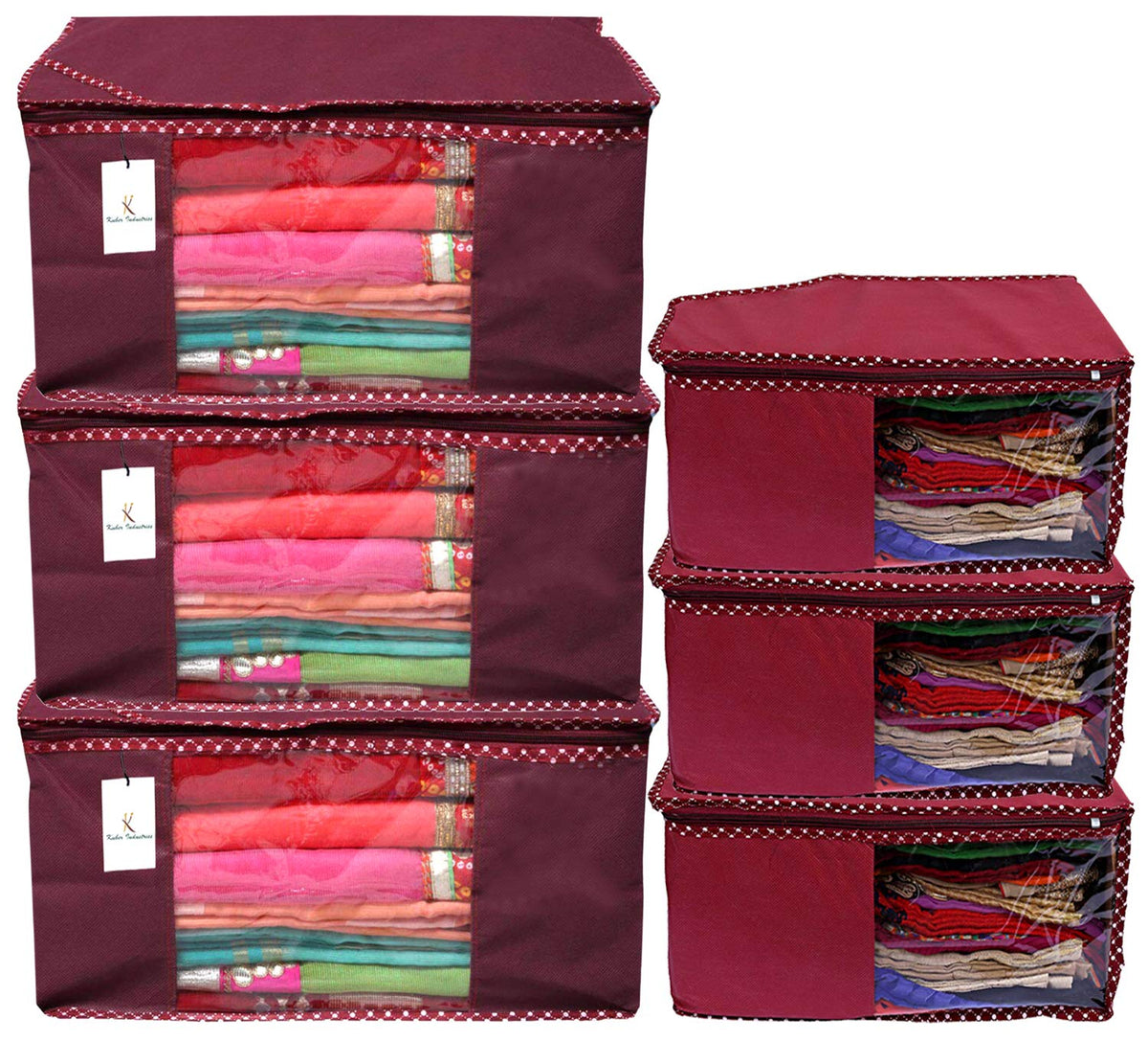 Kuber Industries Saree Covers With Zip|Saree Covers For Storage|Saree Packing Covers For Wedding|Pack of 6 (Maroon)