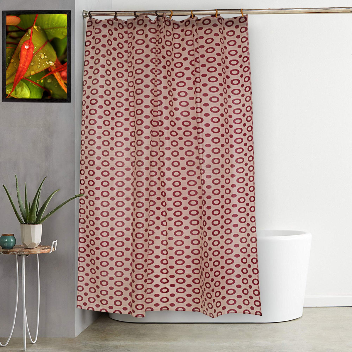 Kuber Industries Circle Design PVC Shower Curtain - 54"x84", Pink