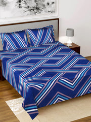 Kuber Industries Zig Zag Printed Glace Cotton Double Bedsheet with 2 Pillow Covers (Blue)-HS43KUBMART26798