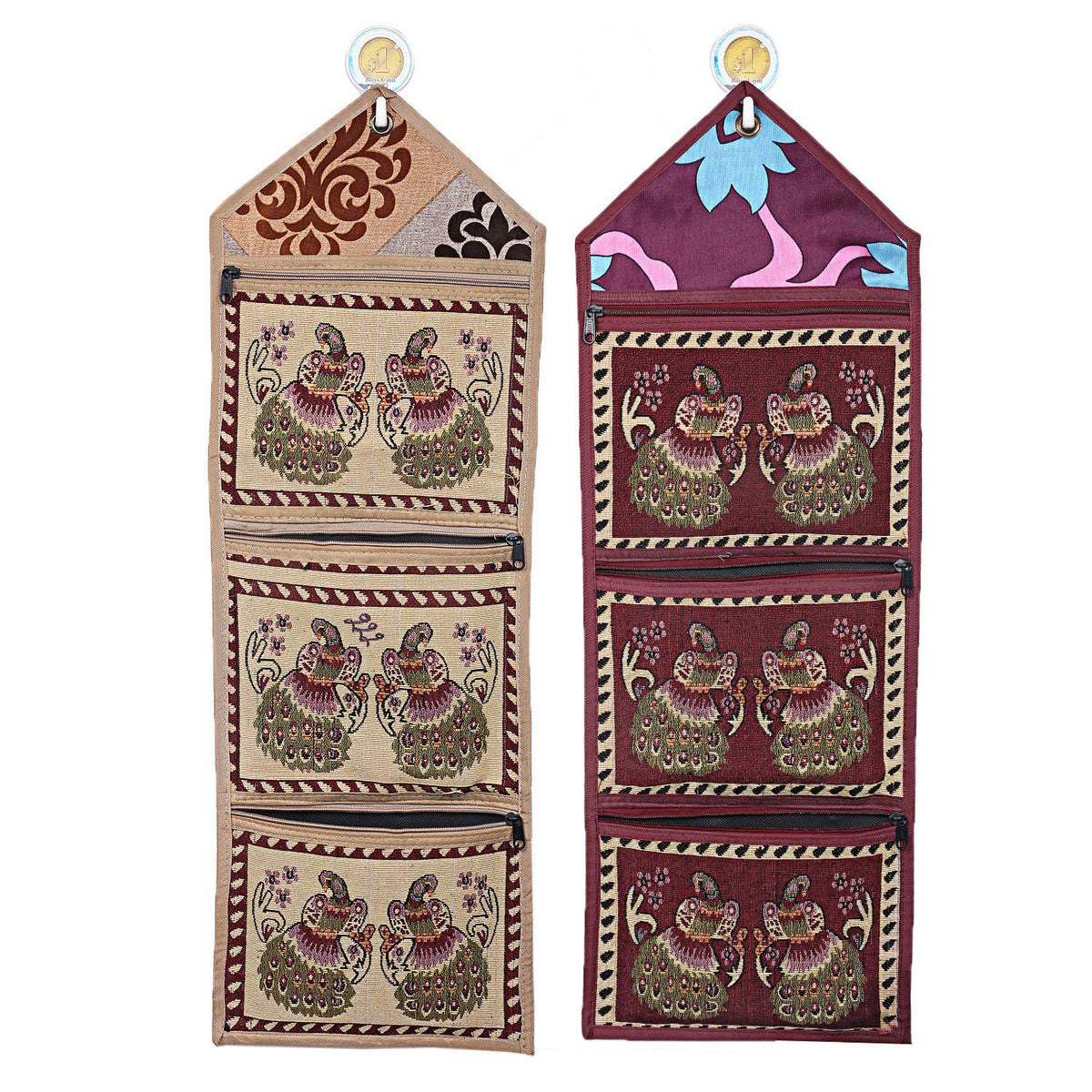 Kuber Industries Cotton 2 Pieces Wall Hanging Magazine Letter Holder (Cream & Maroon) -CTKTC7255