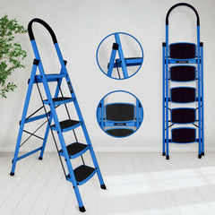 Plantex Premium Steel Foldable 5-Step Ladder for Home -Anti Skid Step/Strong Wide Steps Ladder - (Sapphire Blue & Black)