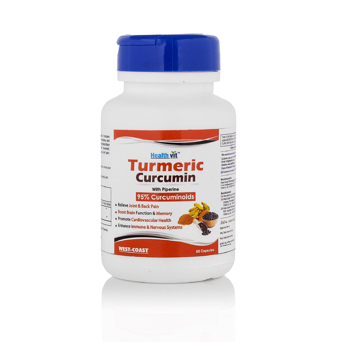 Healthvit Turmeric Curcumin Extract With Piperine Extract- 60 Capsules