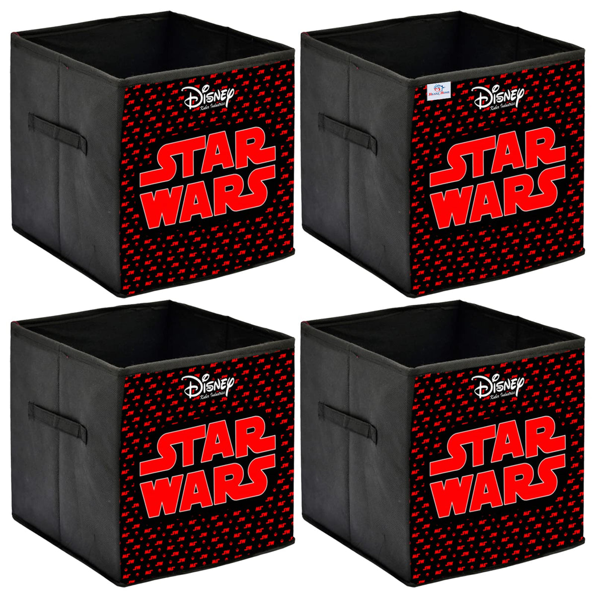 Heart Home Disney Star War Printed Non-Woven Foldable Storage Bin/Cube/Organizer For Toys, Clothes And Books With Handles- Pack of 4 (Black) -HS43HEARTH26296