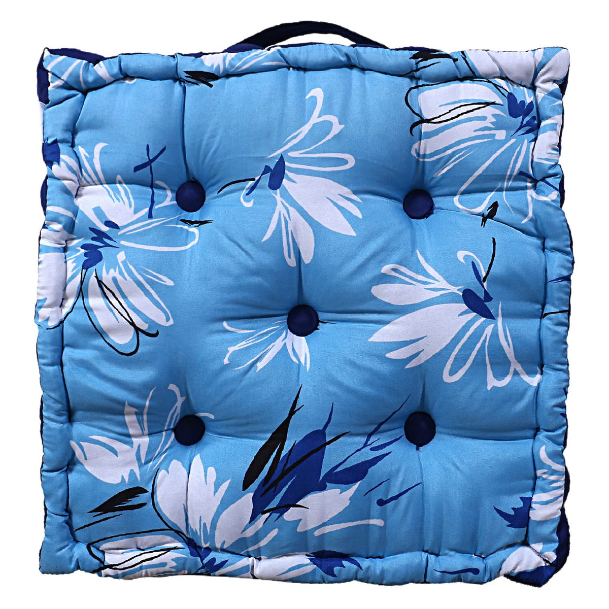 Kuber Industries Square Chair Pad|Comfortable Floral Design Seat Cushion|Soft Cotton Pillow Filler for Seating,Meditation,Yoga,Living Room (Sky Blue)