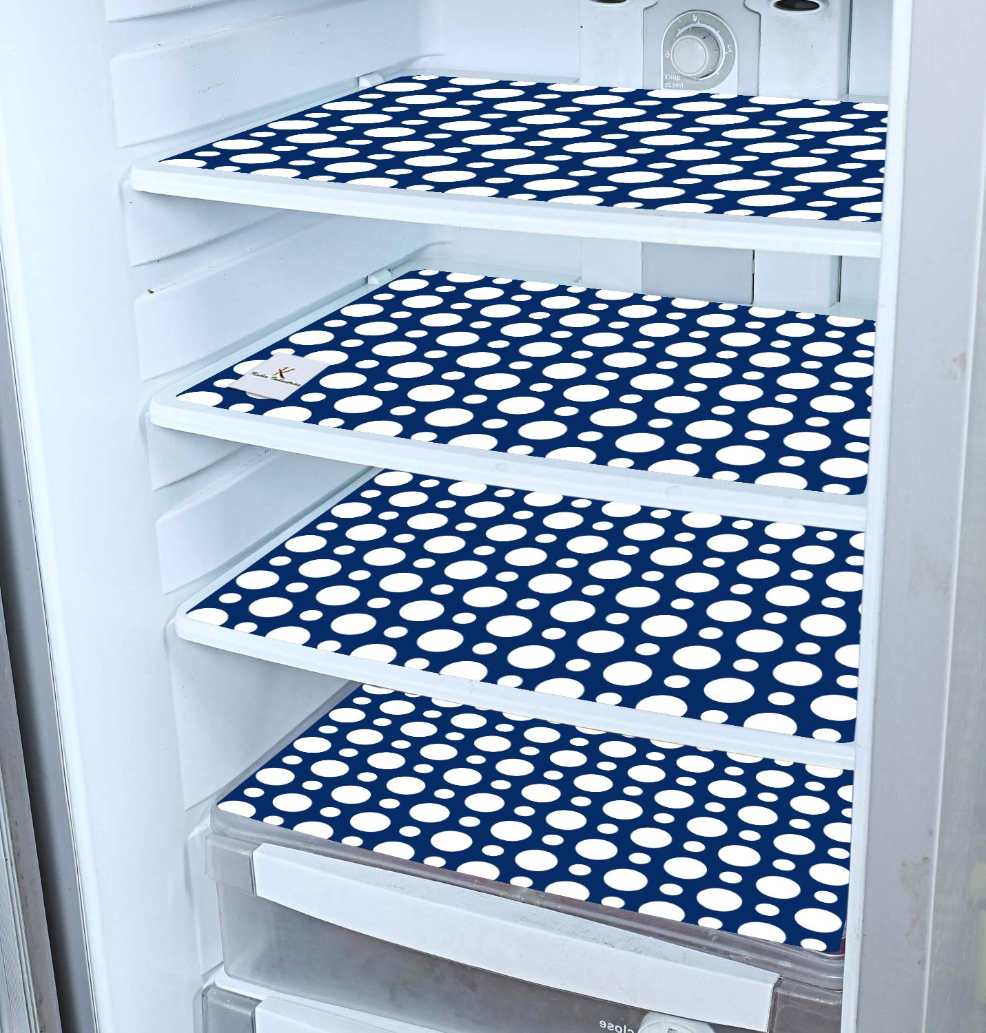 Kuber Industries Polka Dots Design 4 Pieces PVC Refrigerator/Fridge Multipurpose Drawer Mat Set (Blue) CTKTC33609