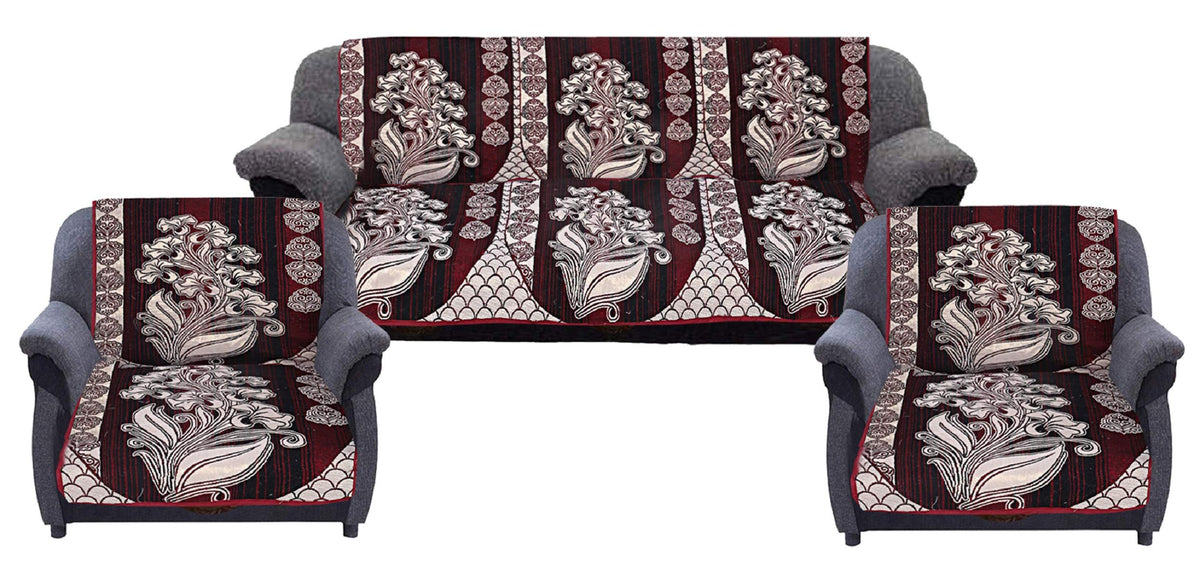 Kuber Industries Flower Design Cotton Reversible 6 Pieces 5 Seater Sofa Cover Set (Maroon), CTKTC13575