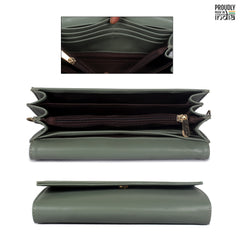 The Clownfish Myra Collection Womens Wallet Clutch Ladies Purse Sling Bag with Card Slots (Olive Green)