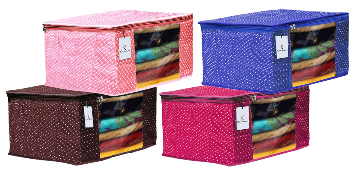 Kuber Industries Polka Dots 4 Pieces Cotton 3 Layered Quilted Saree Cover (Brown & Peach & Rani & Royal Blue) - CTKTC031214