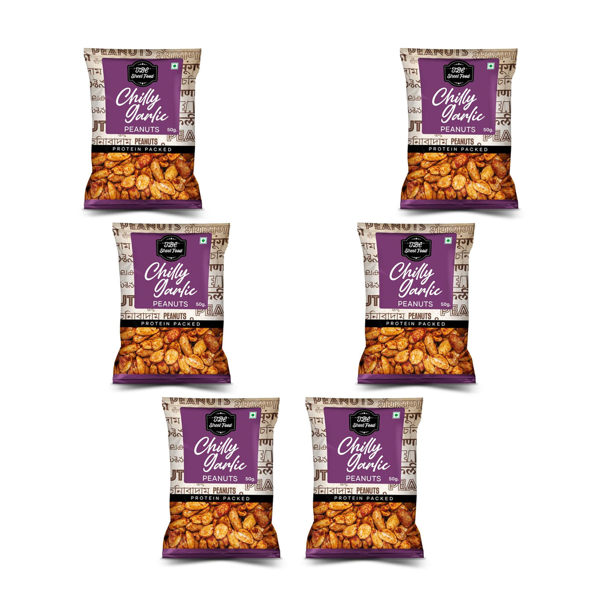 The Butternut Co. Chilli Garlic Peanuts,High Protein Healthy & Tasty Namkeen Snacks, Classic and Nutritious Crunchy Moongphali Dana - 50g (Pack of 6)