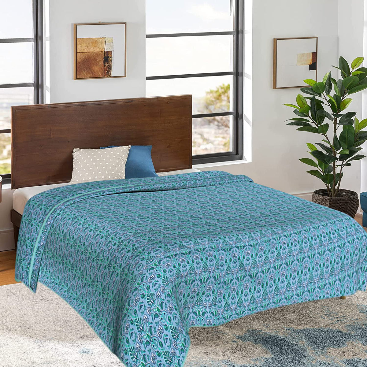 Kuber Industries Cotton Soft Lightweight Paisley Design Reversible Single Bed Dohar | Blanket | AC Quilt for Home & Travel (Green)