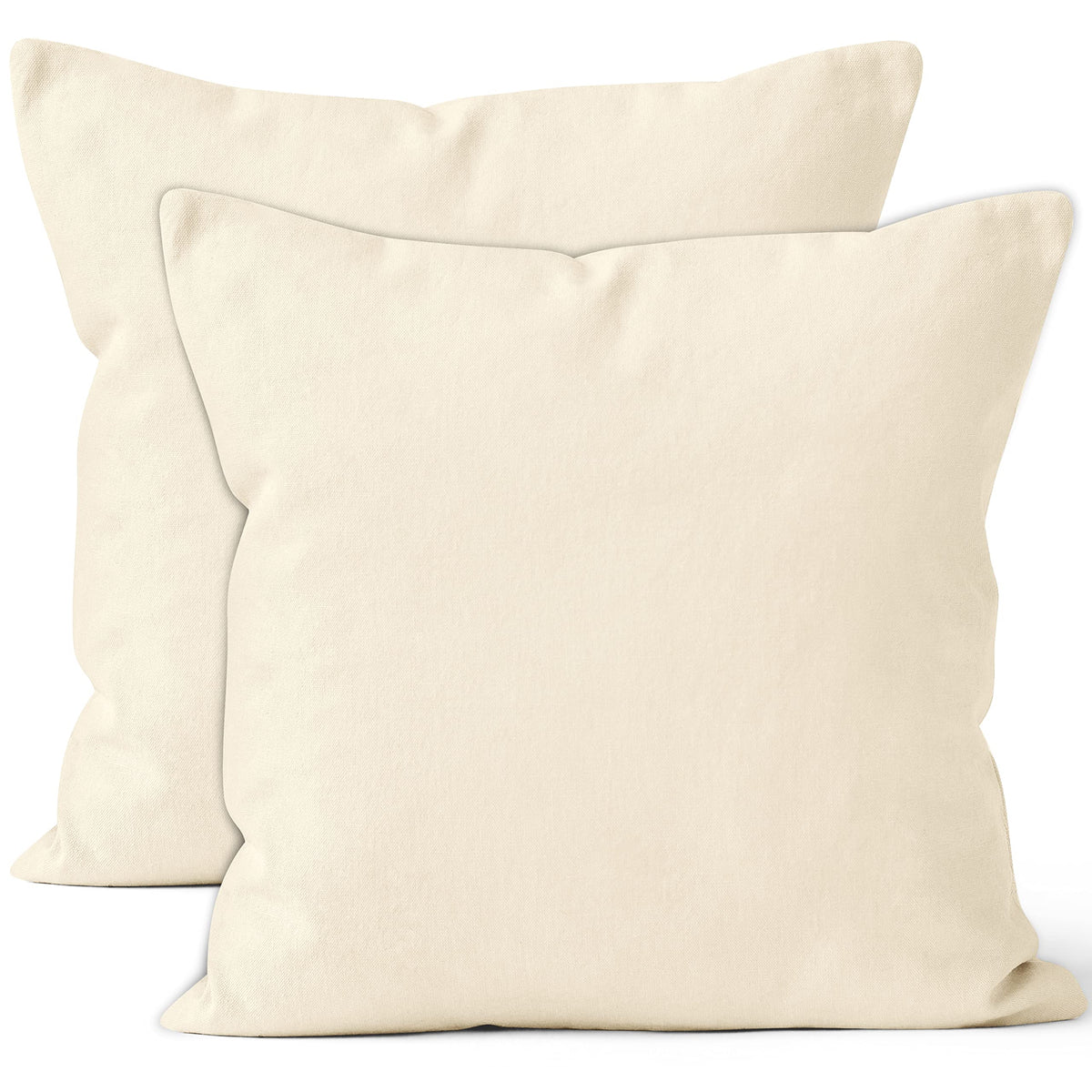 Encasa Homes Decorative Cushion Cover 2 pc 16"x16" (40x40 cm) - Natural - Solid Dyed Plain Colour, Large Cotton Canvas Square Pillow Case for Chair, Seat, Bed, Office & Home (Set of 2)