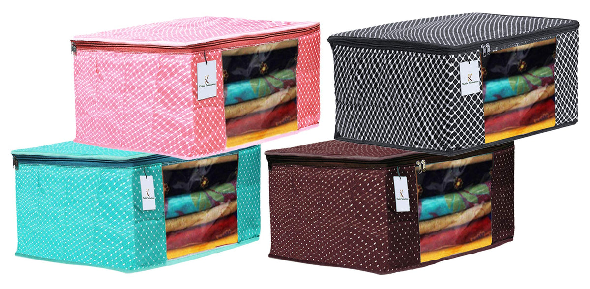 Kuber Industries Polka Dots 4 Pieces Cotton 3 Layered Quilted Saree Cover (Green & Brown & Peach & Black) - CTKTC031208