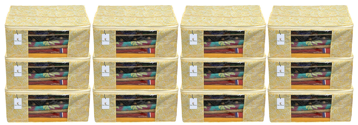 Kuber Industries Metallic Kerry 12 Piece Non Woven Saree Cover, Large, Gold-CTKTC14078