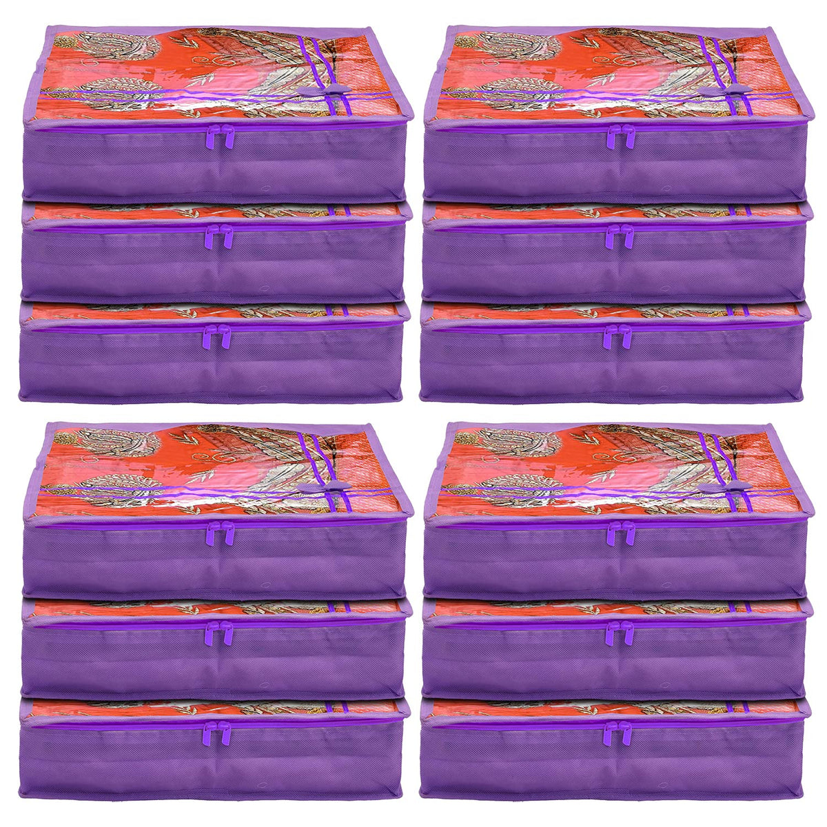 Kuber Industries Non-Woven Single Saree Cover With Tranasparent Top- Pack of 12 (Purple)-44KM0343