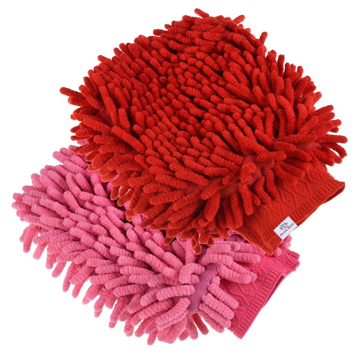 Heart Home Chenille Mitts|Microfiber Cleaning Gloves|Inside Waterproof Cloth Gloves|100 Gram Weighted Hand Duster|Chenille Gloves for Car|Glass|Pack of 2 (Red & Pink)