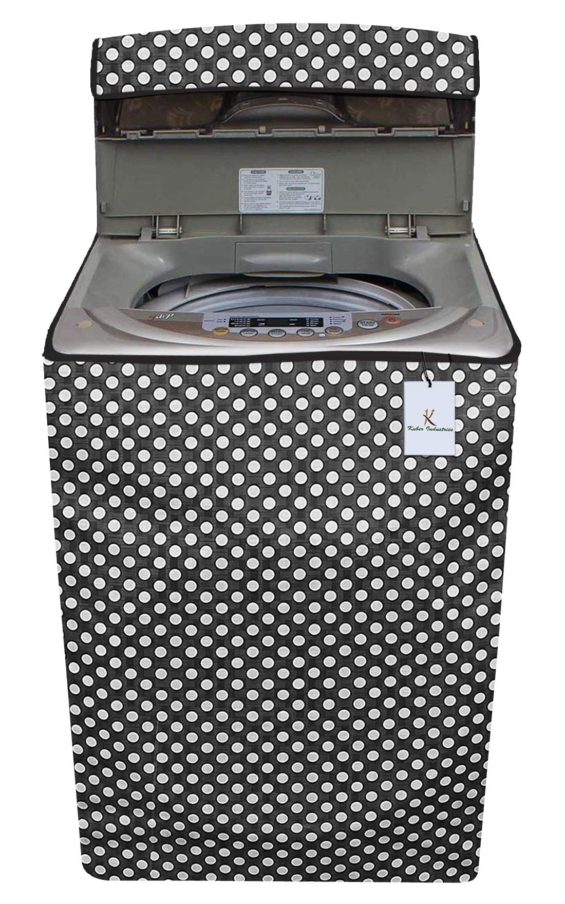 Kuber Industries Dots Design PVC Top Load Fully Automatic Washing Machine Cover with Back Hole (Grey) CTKTC33856