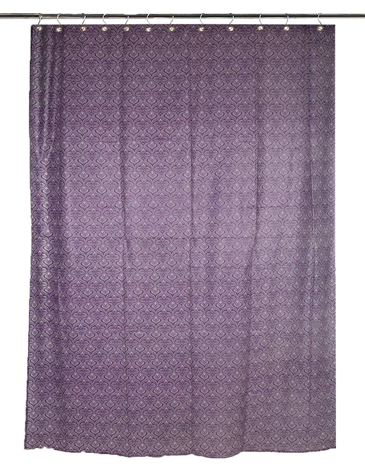 Kuber Industries Leaf Design Waterproof PVC Shower Curtain with 8 Hooks 54 inch x 84 inch (Purple) CTKTC33755