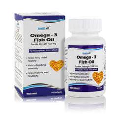 Healthvit Omega 3 Fish Oil Double Strength (EPA & DHA) 1000mg 60 Softgels for Healthy Heart, Joints & Body Omega-3