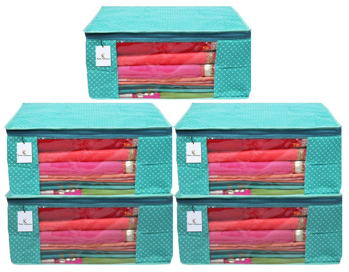 Kuber Industries Polka Dots 5 Piece Cotton 3 Layered Quilted Saree Cover, Green-CTKTC21297