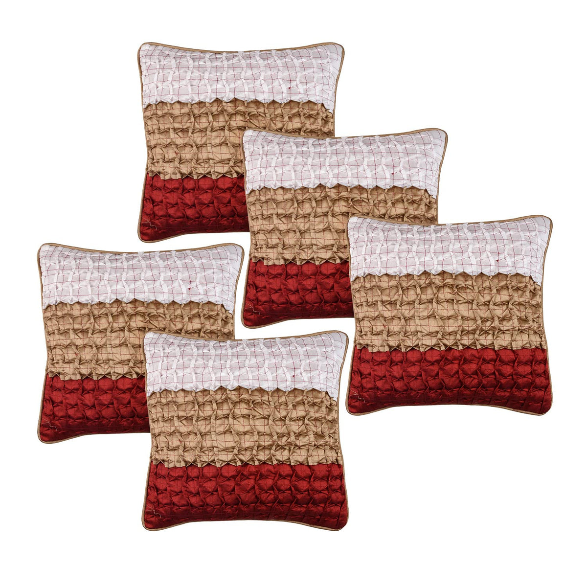 Kuber Industries Cushion Cover | Tri Color Cushion Cover | Designer Stitch Cushion Cover for Sofa | Polyester Cushion Covers for Home Décor | 16 Inch | Set of 5 | Multi