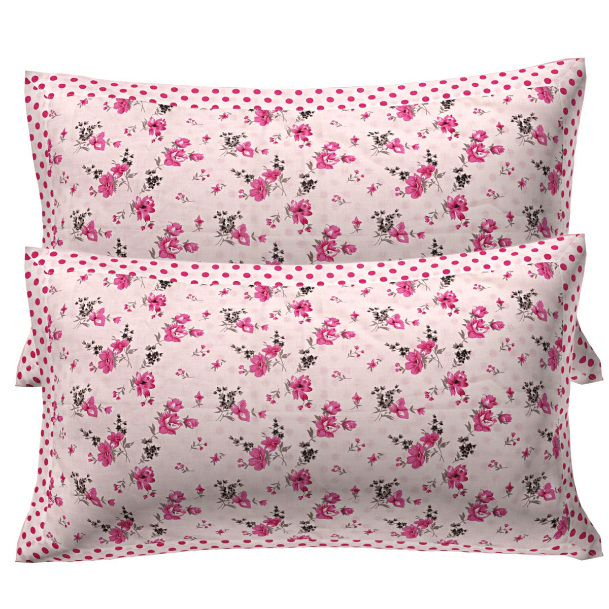 Kuber Industries Pink Flower Design 2 Piece Cotton Pillow Cover - 17.3"x26"x2", White