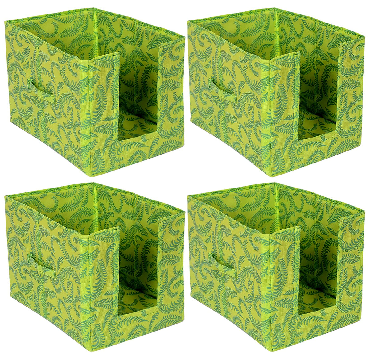 Kuber Industries Leaf Printed Multiuses Non-Woven Closet Organizer With Handles- Pack of 4 (Green) -HS43KUBMART26473