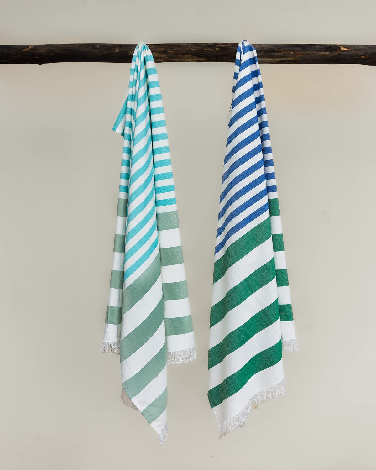 Mush Extra Large Cabana Style Turkish Towel 100% Bamboo 90 X 160 Cms - Ideal For Beach, Bath, Pool Etc (Blue - Dark Green & Turquoise - Light Green, 250 Gsm)