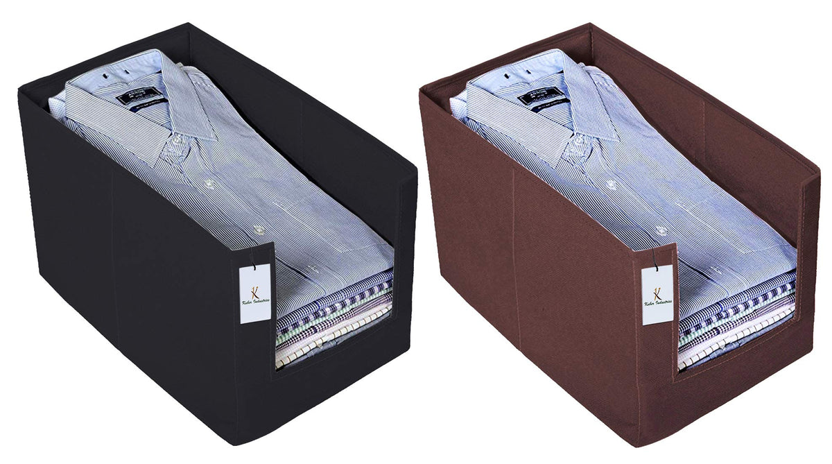 Kuber Industries 2 Piece Non Woven Shirt Stacker Wardrobe Organizer Set, Black and Brown-CTKTC031856