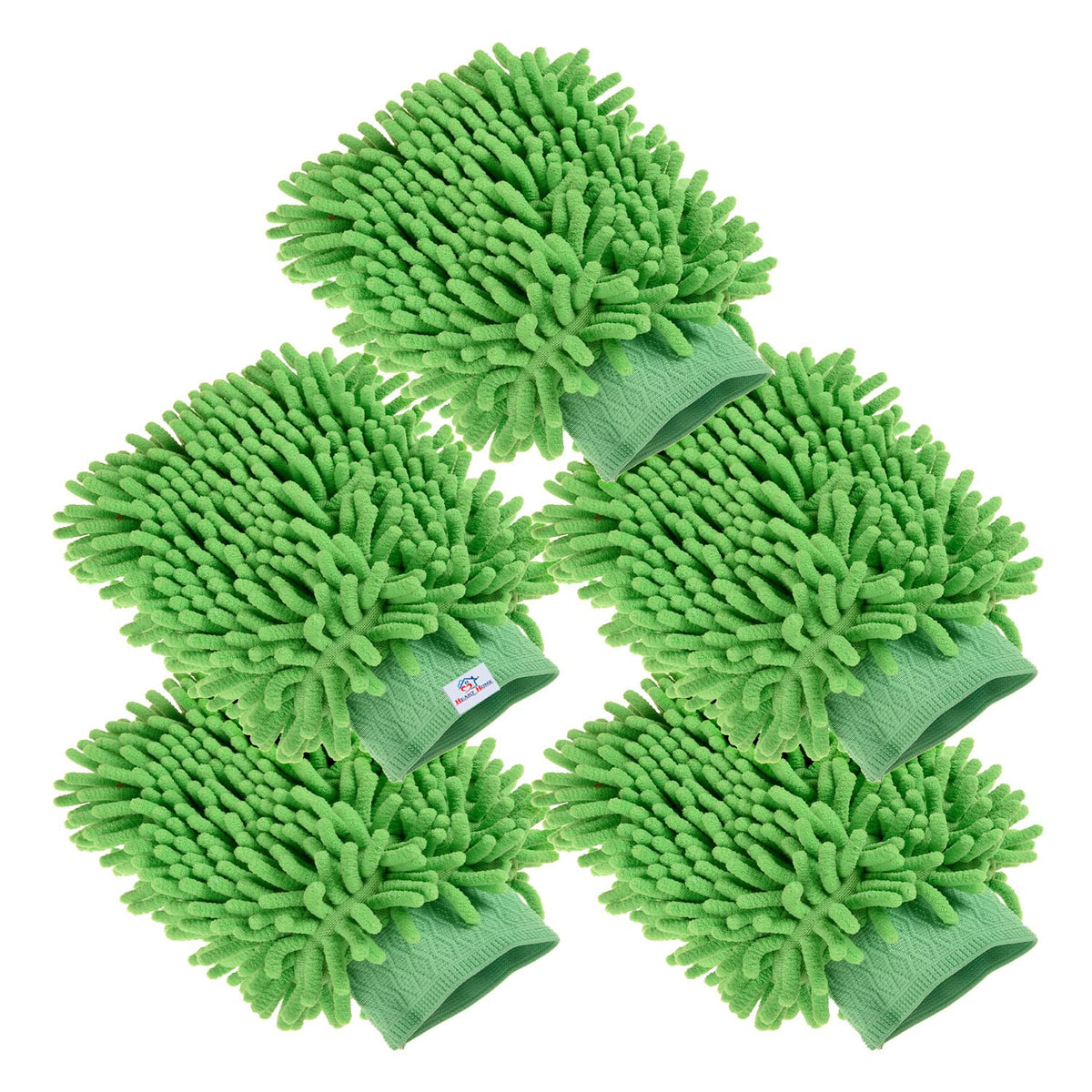 Heart Home Chenille Mitts|Microfiber Cleaning Gloves|Inside Waterproof Cloth Gloves|100 Gram Weighted Hand Duster|Chenille Gloves for Car|Glass|Pack of 5 (Green)